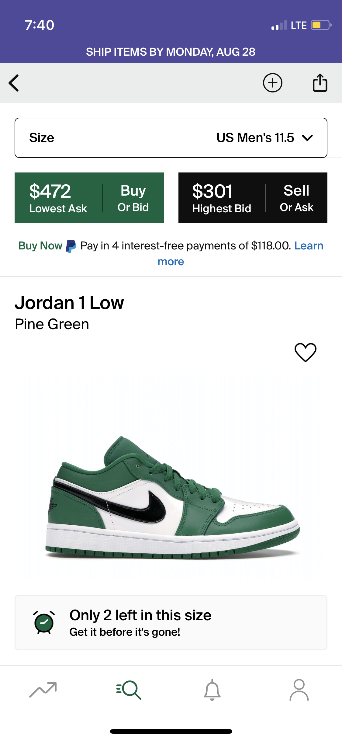 Jordan 1 Low Pine Green
